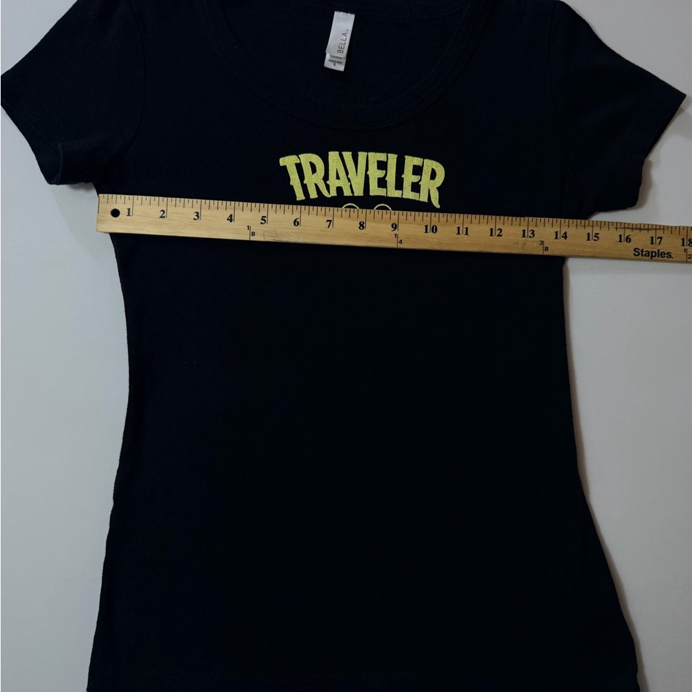 Bella Black Travel Steampunk T Shirt with Yellow Print Size Small - Picture 6 of 9